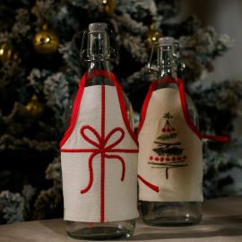 Ribbon &Tree Bottle Apron Set Of 2