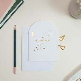 Eid white moon and stars card