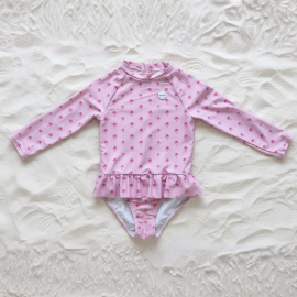 Girls Frill Swimsuit - Pink Palm