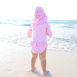 Girls Frill Swimsuit - Pink Palm