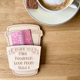 Wooden Coffee Cup Teacher Gift Card Holder – Personalised End of Term Gift
