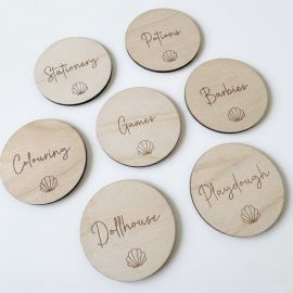 Wooden Toy Storage Label Set - Fits Ikea Trofast Bins - Engraved Playroom Organization Tag Set