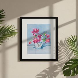 Bougainvillea & Glass - Hand embellished print