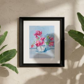 Bougainvillea & Glass - Hand embellished print