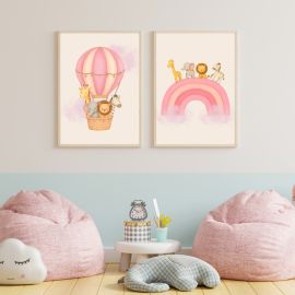 Pink Safari with Hot Air Balloon Duo Prints