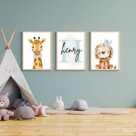 Personalised Safari Print Trio in Blue
