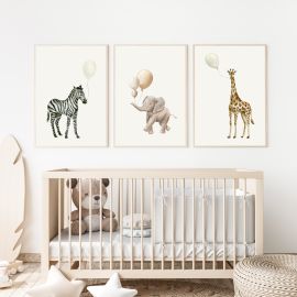 Trio of Safari Animals and Balloons