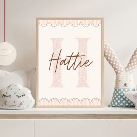 Personalised Pink Floral Bunny Prints for Kids Room